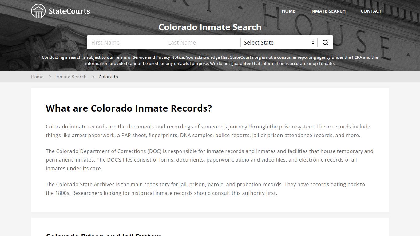 Colorado Inmate Search, Prison and Jail Information - StateCourts